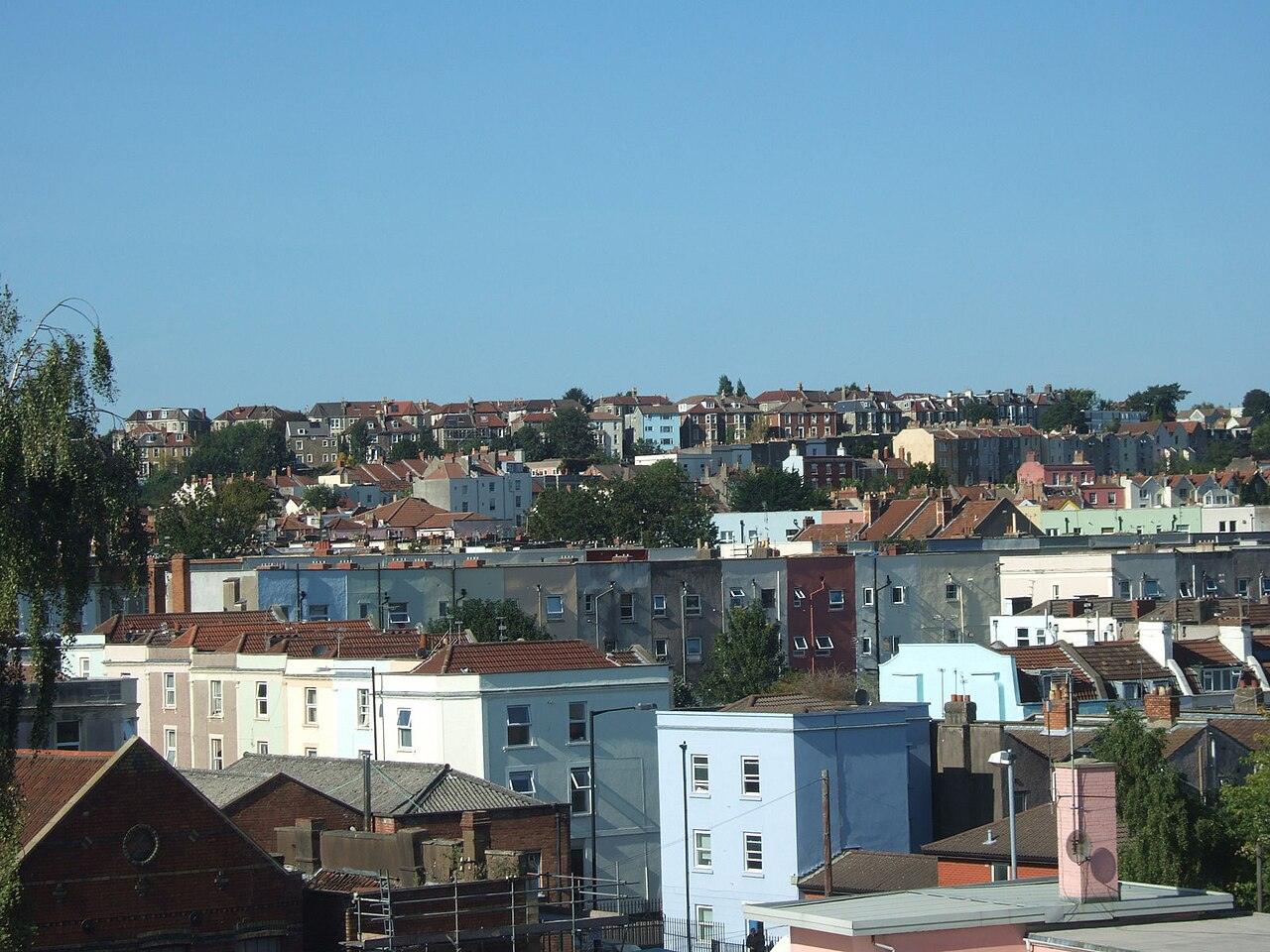 Bristol rooftops looking across the city toward the floating harbour